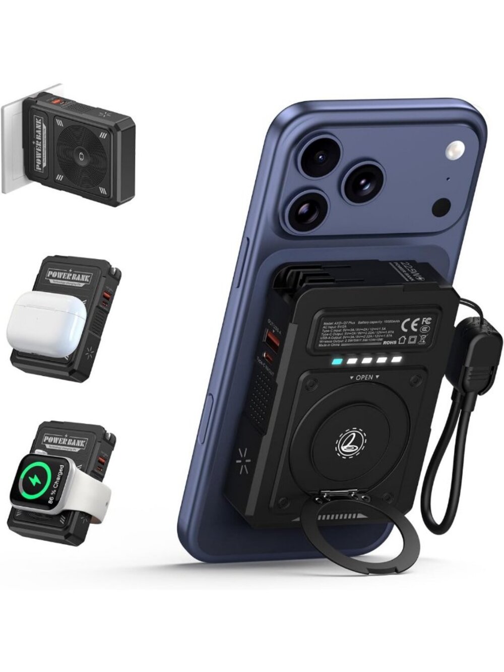 5-in-1 Magnetic Portable Charger 10000mAh, Fast Wireless Power Bank for iPhone